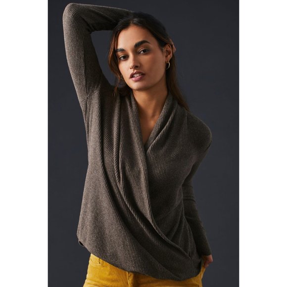 Anthropologie Daily Practice Cross-Front Top Thermal Rib Knit Gray Size Small - Picture 1 of 7